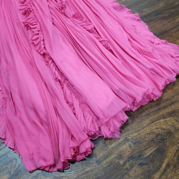 Mac Duggal Pink Ruffled Maxi Dress Flowy Pleated Deep V-Neck Evening Gown Size 4 - Picture 10 of 16